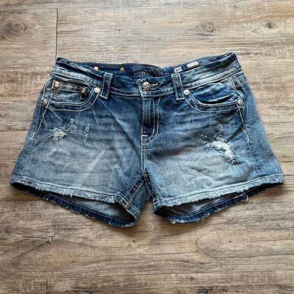 Miss Me Blue Jean Shorts with Floral Embroidery - Picture 2 of 8